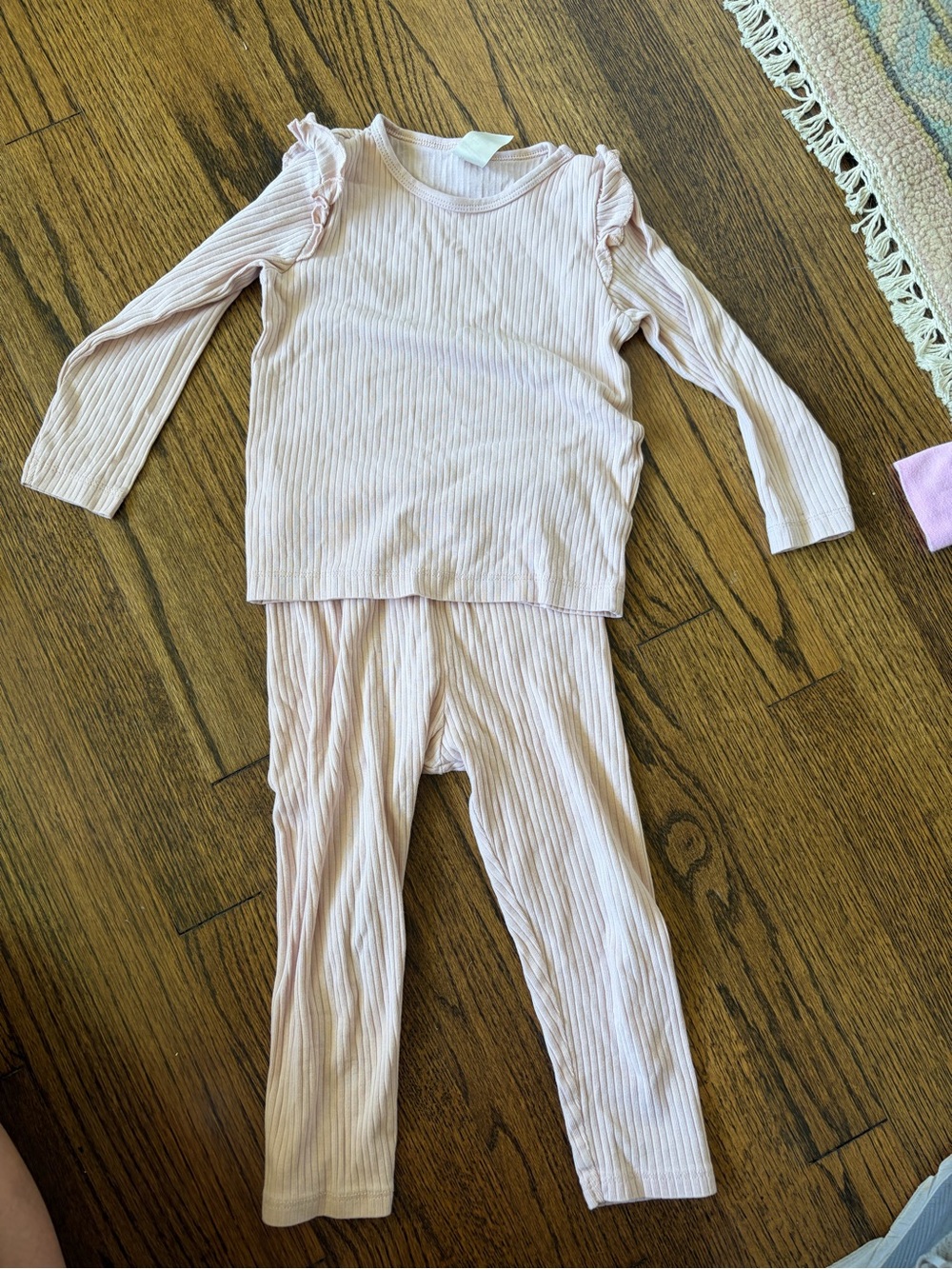 H&M Girls' Long Sleeve Ribbed Pink Pajama Set